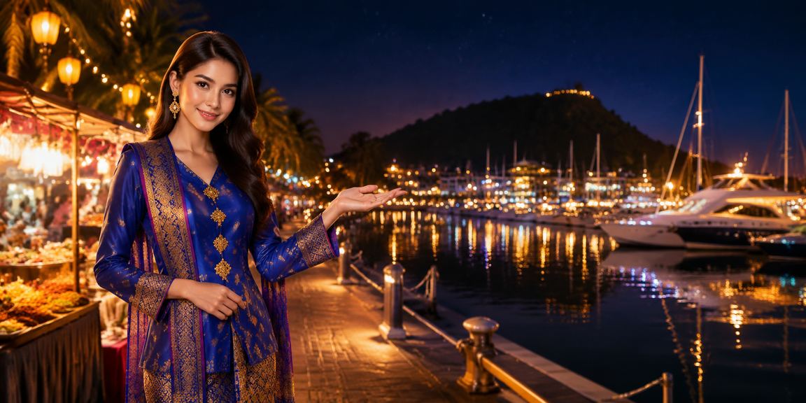 Pengguna wanita berbaju kurung membuat deposit dalam talian di Langkawi melalui platform kis918